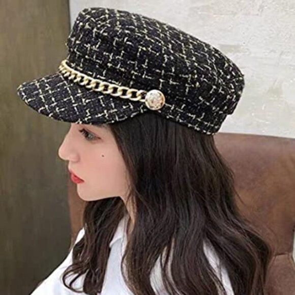Women Tweed-Plaid-Newsboy Fiddler Cap Classic Cabbie-Berets Hat - Picture 1 of 1